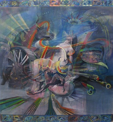 francesca lowe dawn chorus acrylic ink on canvas 22 x 212 cm 200 
